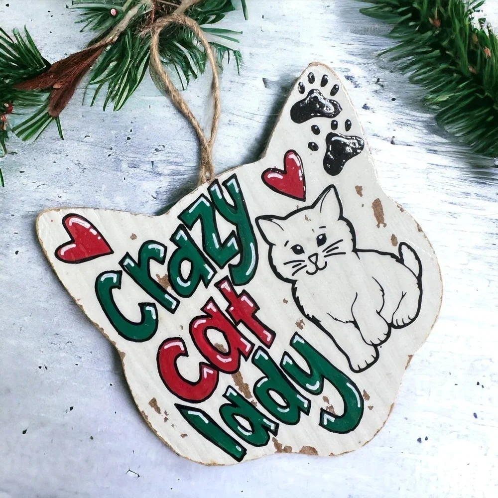 NOT FOR SALE - Pawsitively Purr-fect Handprinted Crazy Cat Lady Ornament